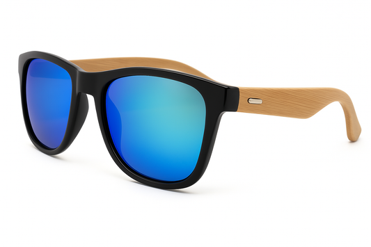 EK-1523 – Lentes de Sol Estilo Wayfarer Polarizados con Armazón Negro y Patas de Bambú Natural