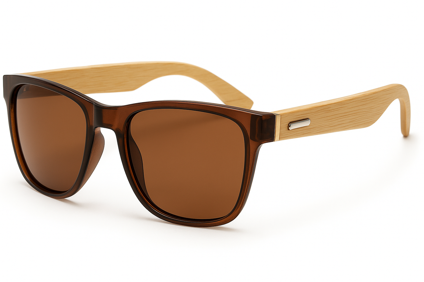 EK-1523 – Lentes de Sol Estilo Wayfarer Polarizados con Armazón Negro y Patas de Bambú Natural
