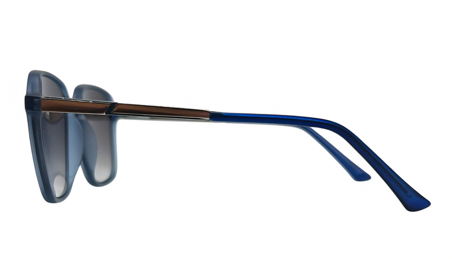 EK-8361 – Lentes de Sol Cuadrados de Policarbonato Azul con Mica Degradada y Patas Metálicas