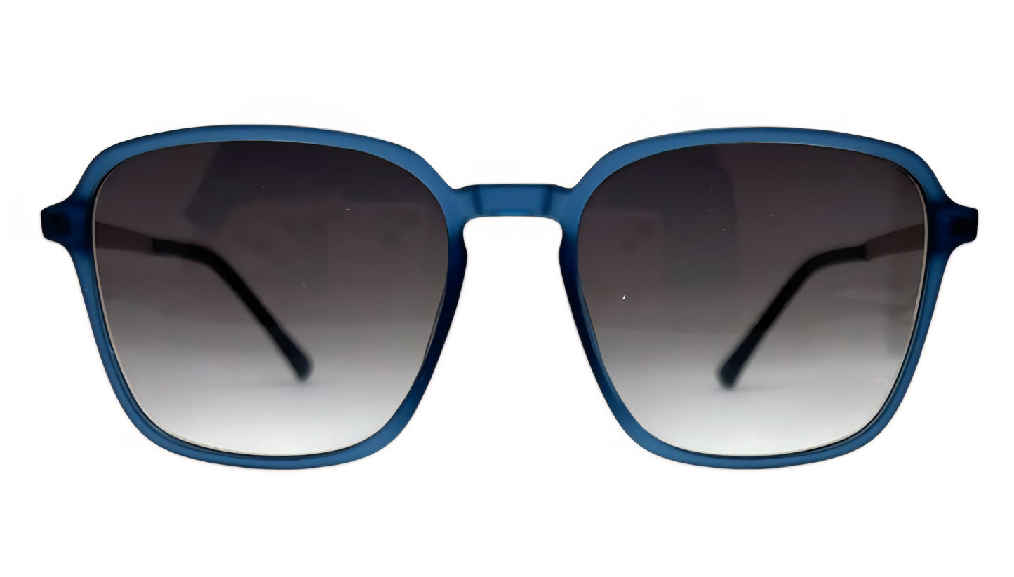 EK-8361 – Lentes de Sol Cuadrados de Policarbonato Azul con Mica Degradada y Patas Metálicas