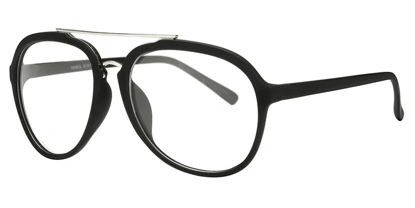 DS-7809 Clear - Lentes retro ovalados con barra metálica superior y mica transparente