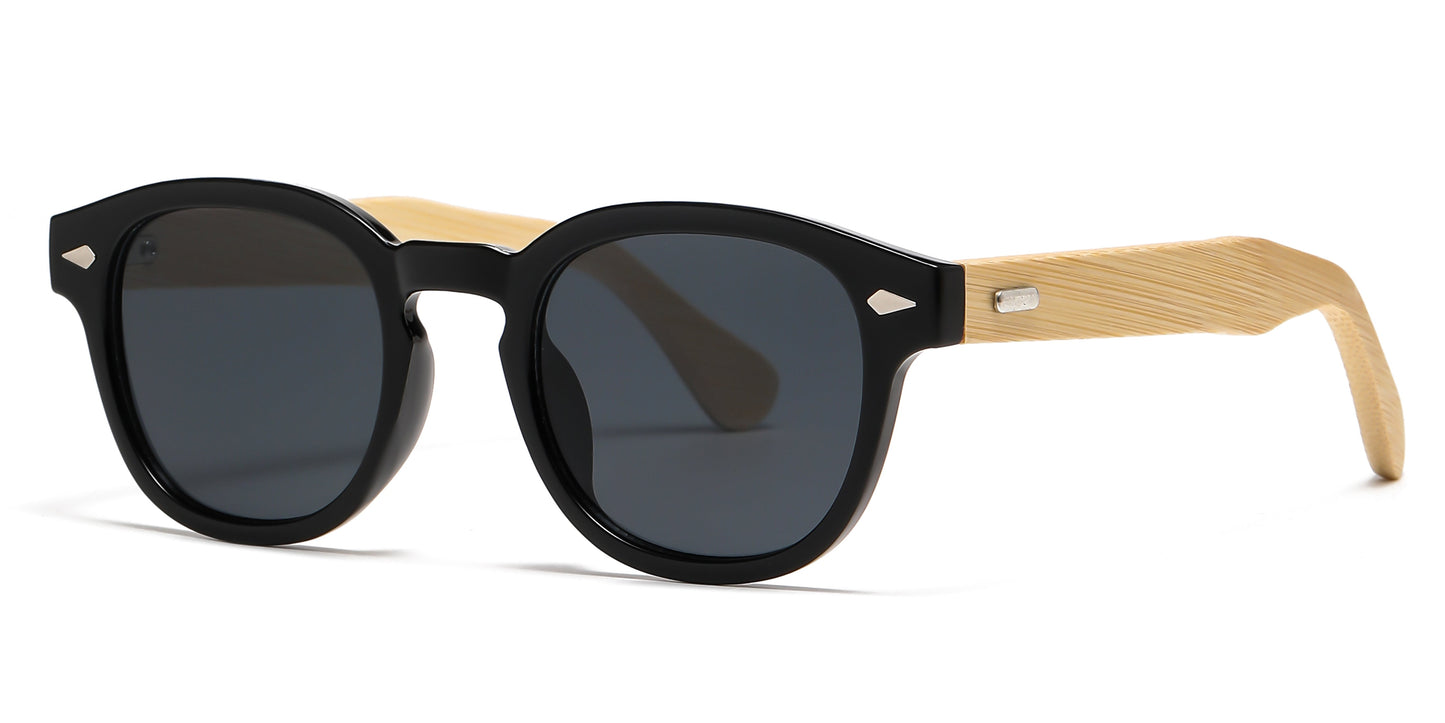 DS-5259 Bamboo - Lentes redondos de plástico con puente tipo keyhole y varillas de bambú