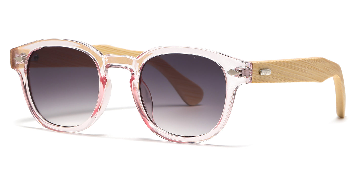 DS-5259 Bamboo - Lentes redondos de plástico con puente tipo keyhole y varillas de bambú