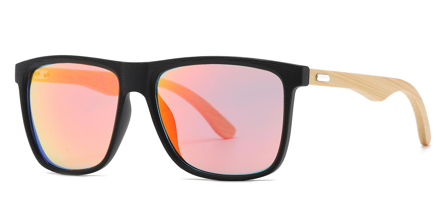 DS-8024 Bamboo - Lentes cuadrados con marco de plástico, varillas de bambú y estilo clásico