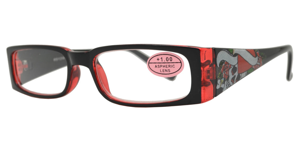 DS-RS 1209 (Tattoo) - Lentes de lectura rectangulares con varillas anchas decorativas (diseño Tattoo)