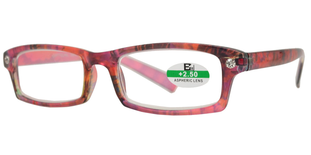 DS-RS 1126 - Lentes de lectura rectangulares en plástico acabado mármol con pedrería