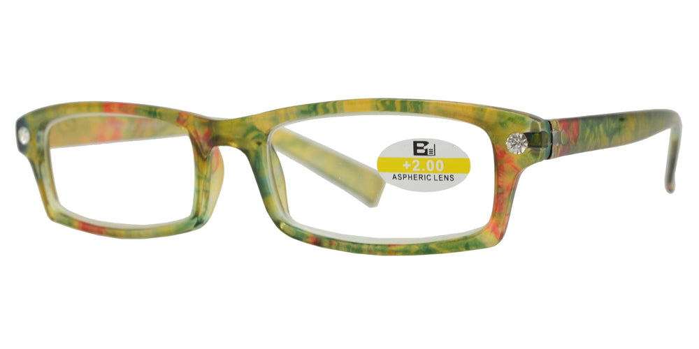 DS-RS 1126 - Lentes de lectura rectangulares en plástico acabado mármol con pedrería