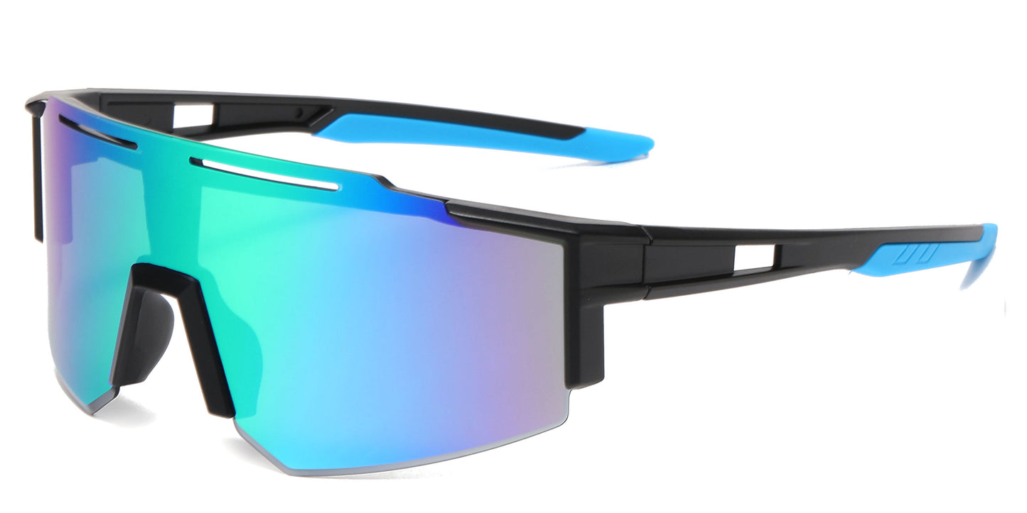 DS-2687 - Lentes deportivos con mica tipo escudo de una sola pieza, espejo de color y diseño de media montura