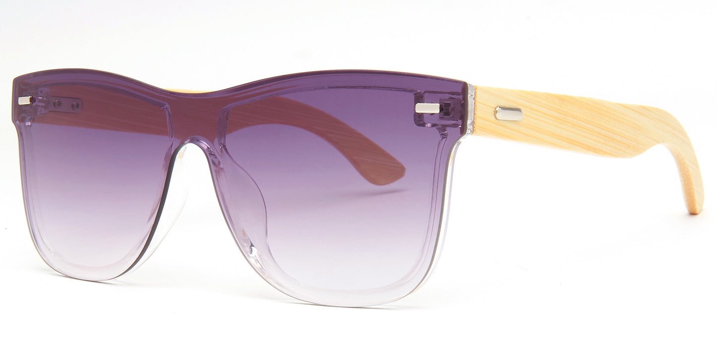 DS-8018 Bamboo - Lentes de sol sin montura con lente continua y varillas de bambú