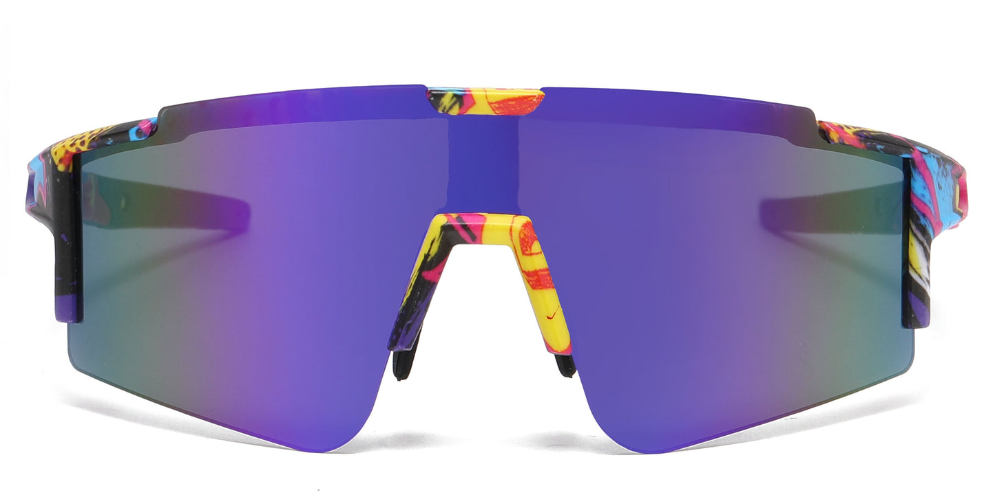 DS-2689 - Lentes de sol deportivos con armazón plástico de media montura y con mica de espejo tipo escudo