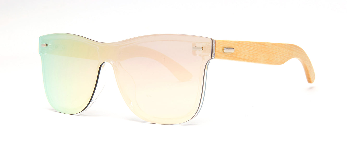 DS-8018 Bamboo - Lentes de sol sin montura con lente continua y varillas de bambú