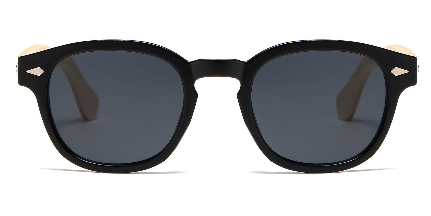 DS-5259 Bamboo - Lentes redondos de plástico con puente tipo keyhole y varillas de bambú