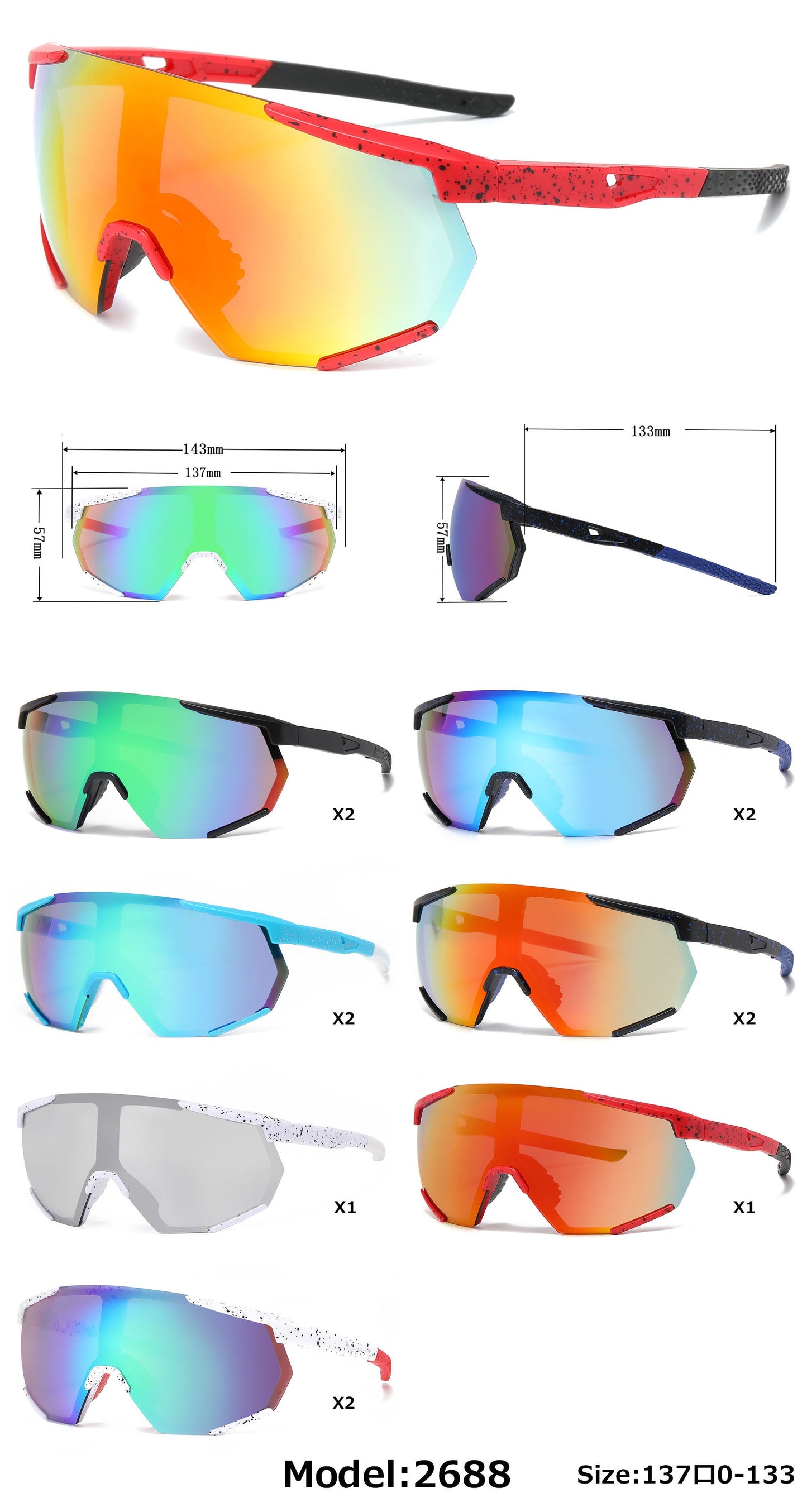 DS-2688 - Lentes de sol deportivos con armazón plástico de media montura y con mica de espejo tipo escudo