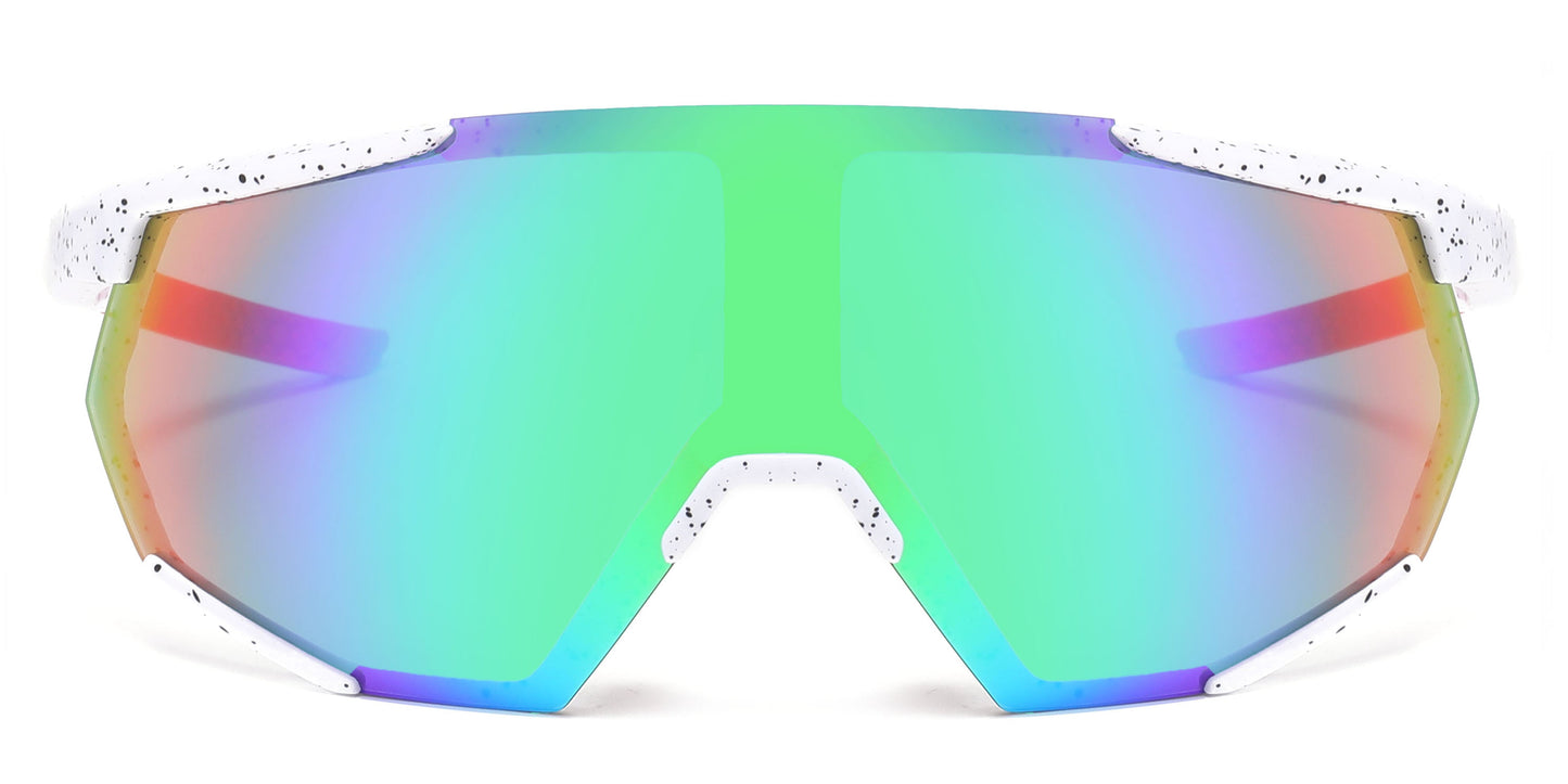 DS-2688 - Lentes de sol deportivos con armazón plástico de media montura y con mica de espejo tipo escudo