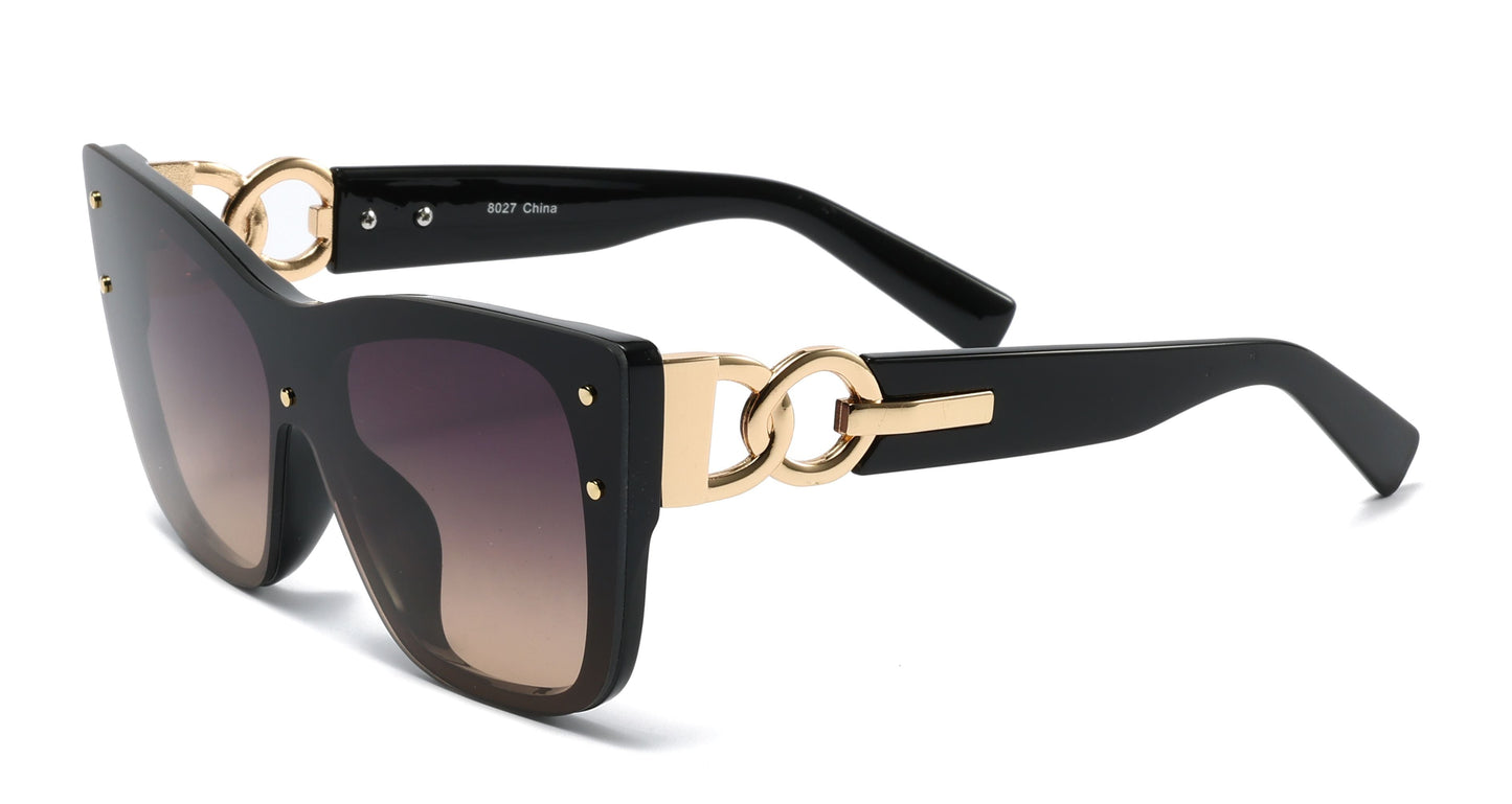 DS-8027 - Lentes con lente de una sola pieza, marco plástico moderno y detalles metálicos