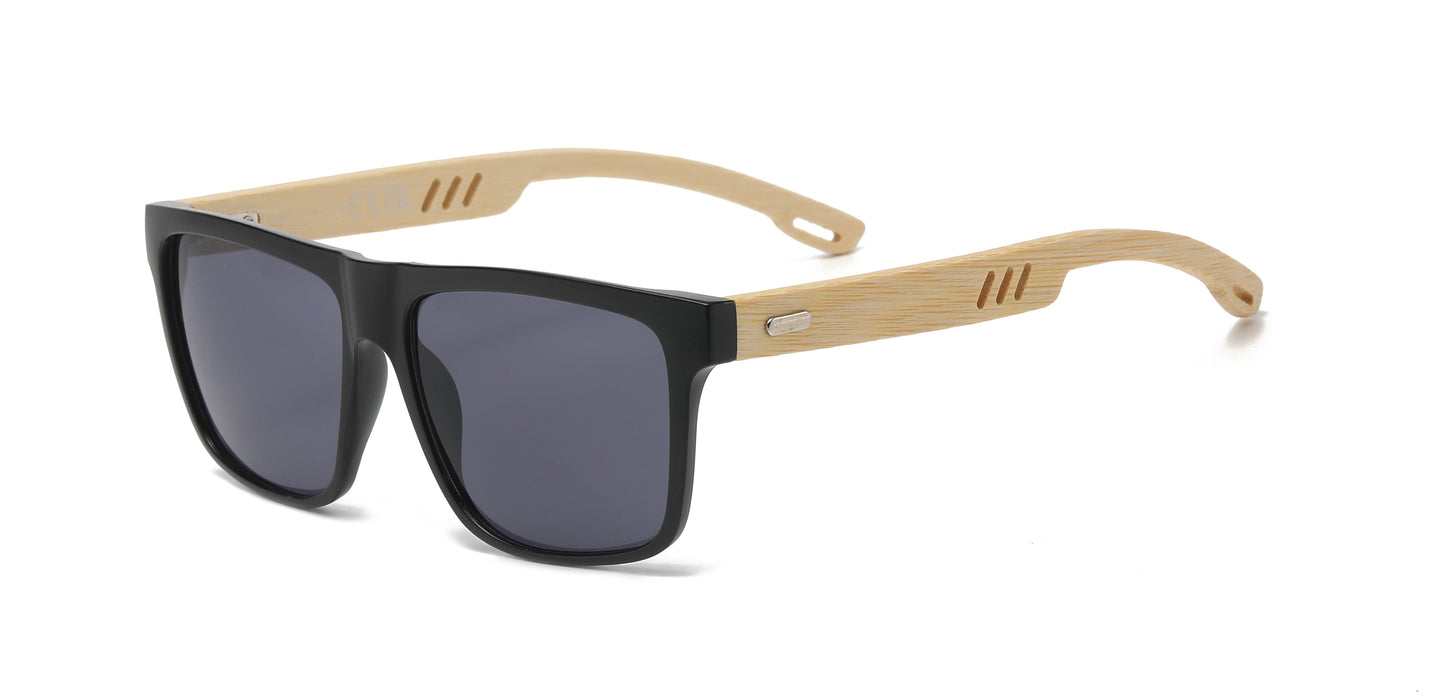 DS-5210 Bamboo - Lentes de sol cuadrados ecológicos con marco de bambú natural