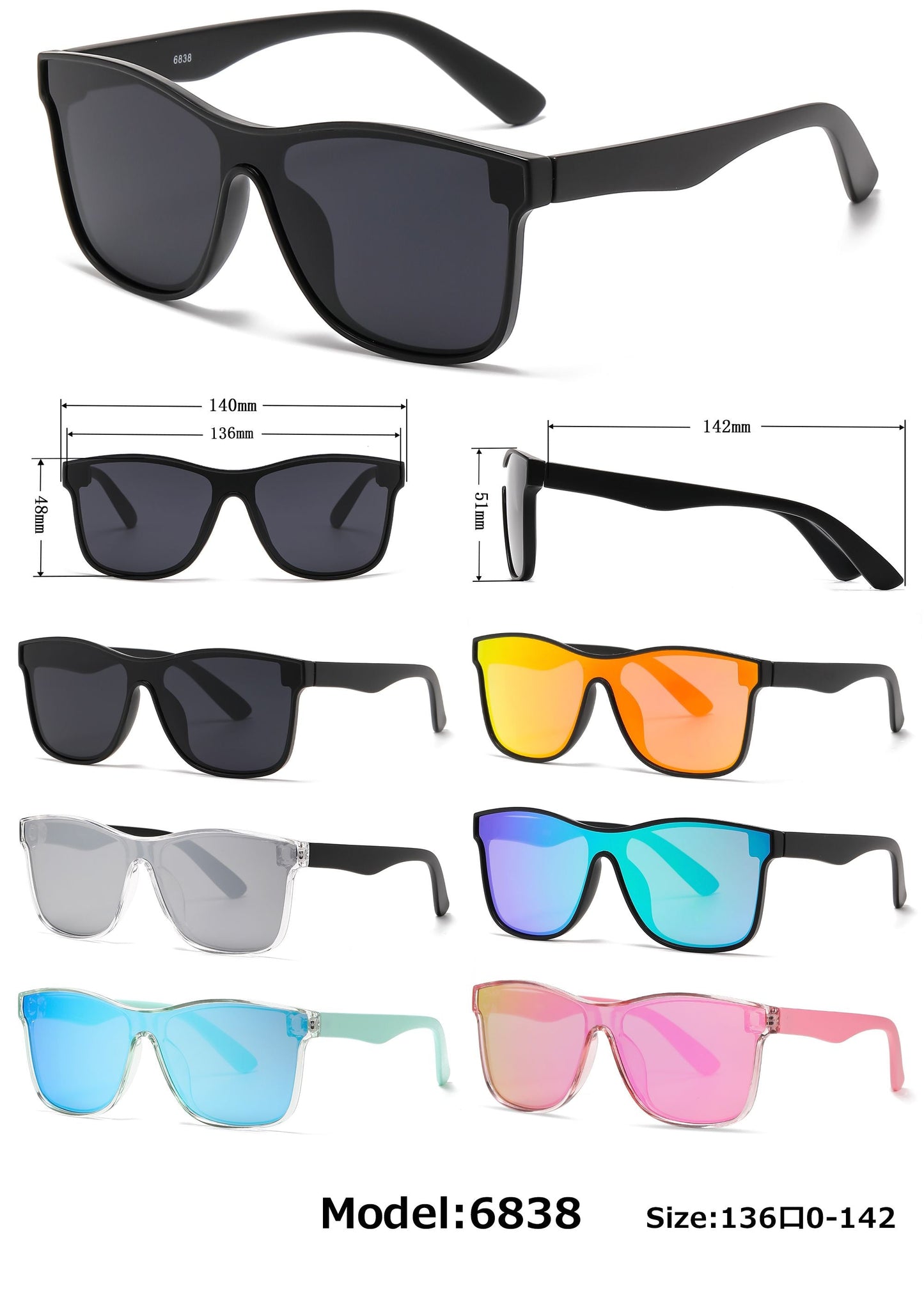 DS-6838 - Lentes de moda con mica continua de una sola pieza y marco plástico