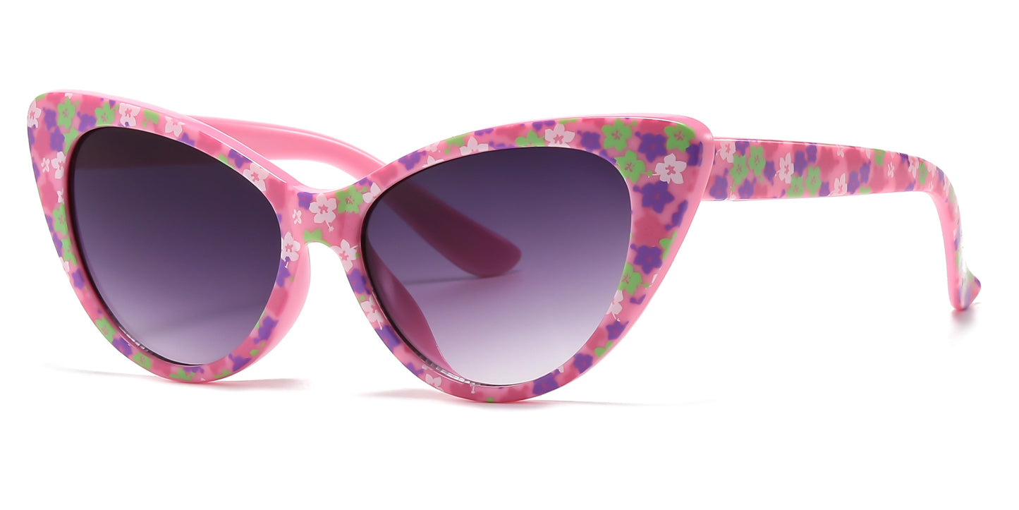 DS-4903 - Lentes estilo Cat Eye para niña con estampado floral y marco plástico colorido