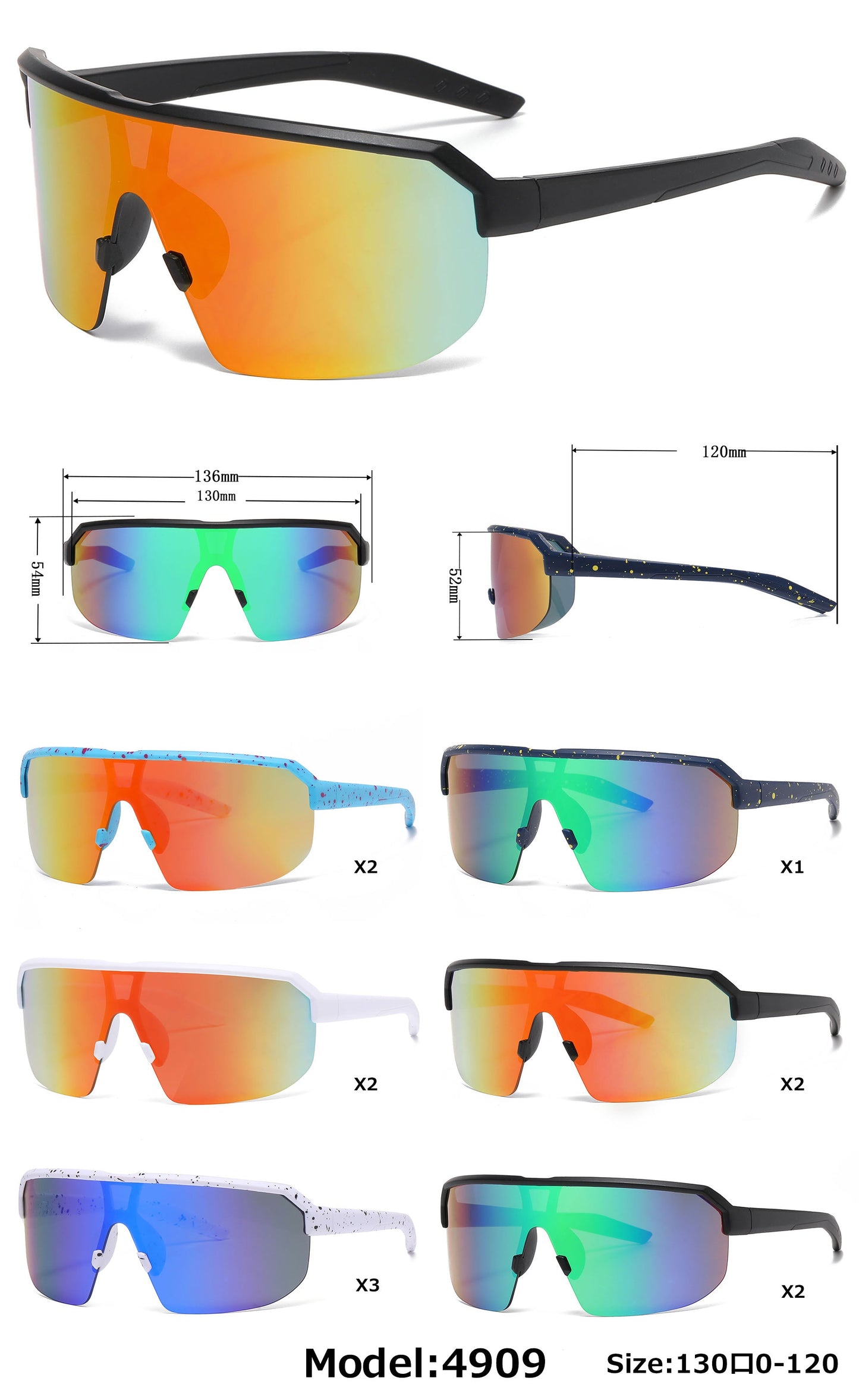 DS-4909 - Lentes deportivos para niños de media montura con lente tipo escudo y mica espejo