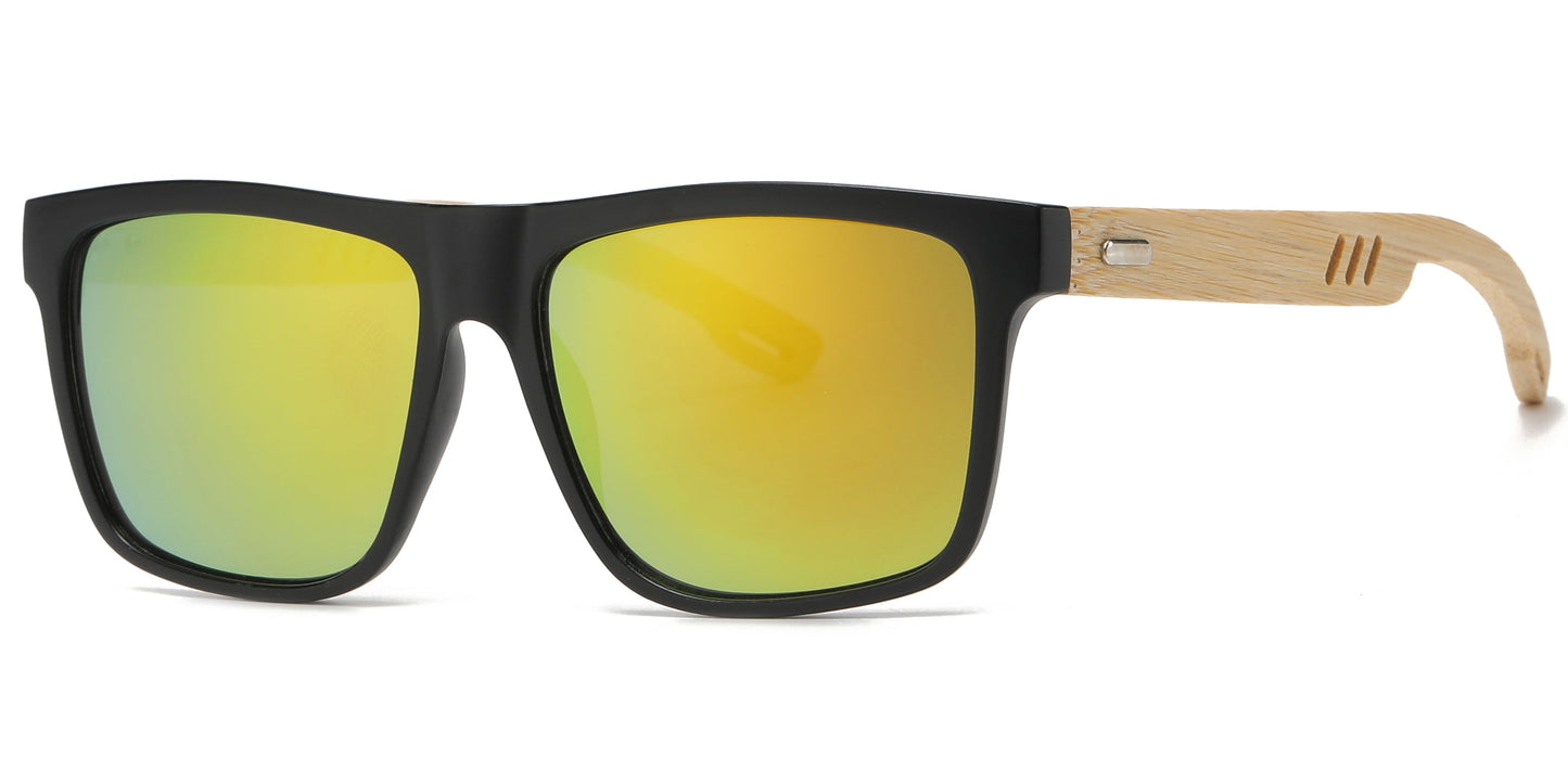 DS-5210 Bamboo - Lentes de sol cuadrados ecológicos con marco de bambú natural