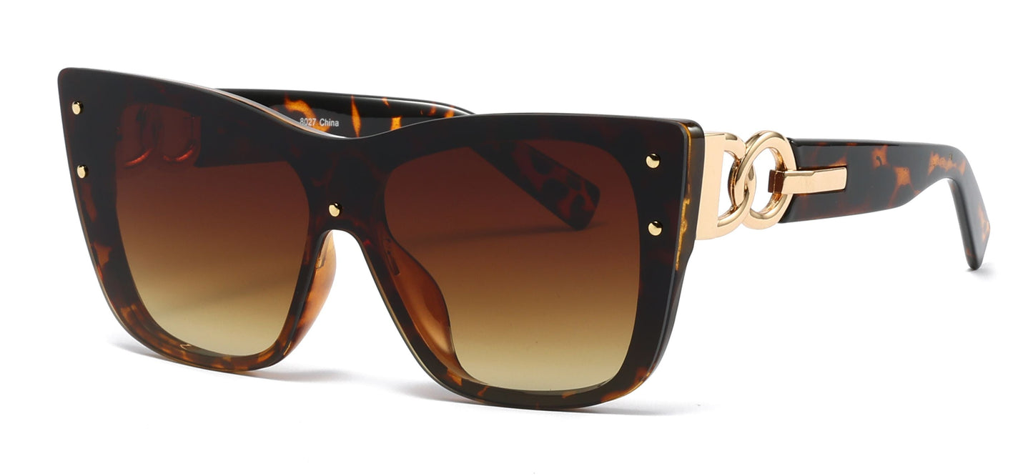 DS-8027 - Lentes con lente de una sola pieza, marco plástico moderno y detalles metálicos