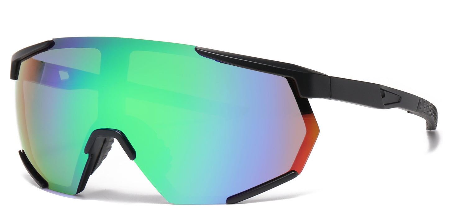 DS-2688 - Lentes de sol deportivos con armazón plástico de media montura y con mica de espejo tipo escudo