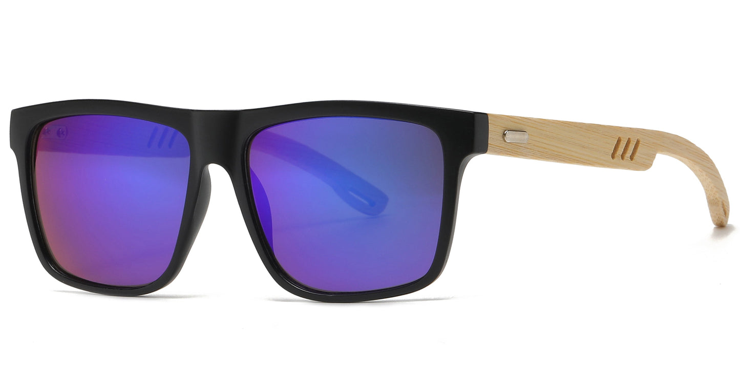 DS-5210 Bamboo - Lentes de sol cuadrados ecológicos con marco de bambú natural