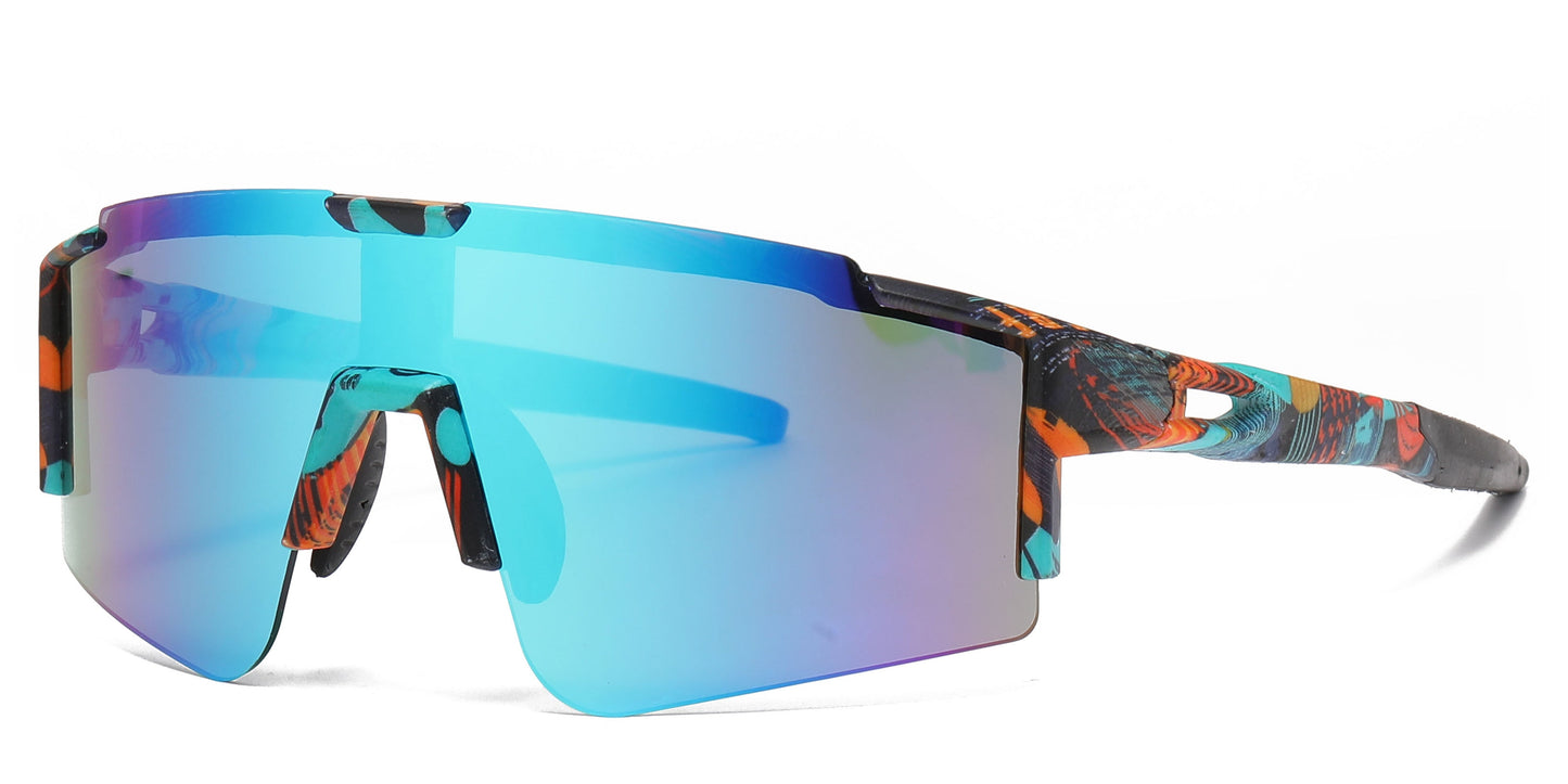 DS-2689 - Lentes de sol deportivos con armazón plástico de media montura y con mica de espejo tipo escudo