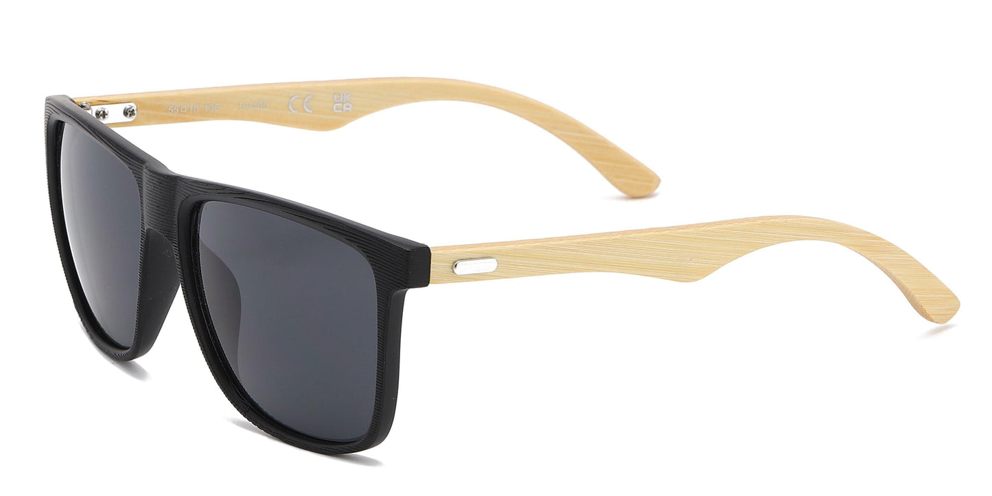 DS-8024 Bamboo - Lentes cuadrados con marco de plástico, varillas de bambú y estilo clásico