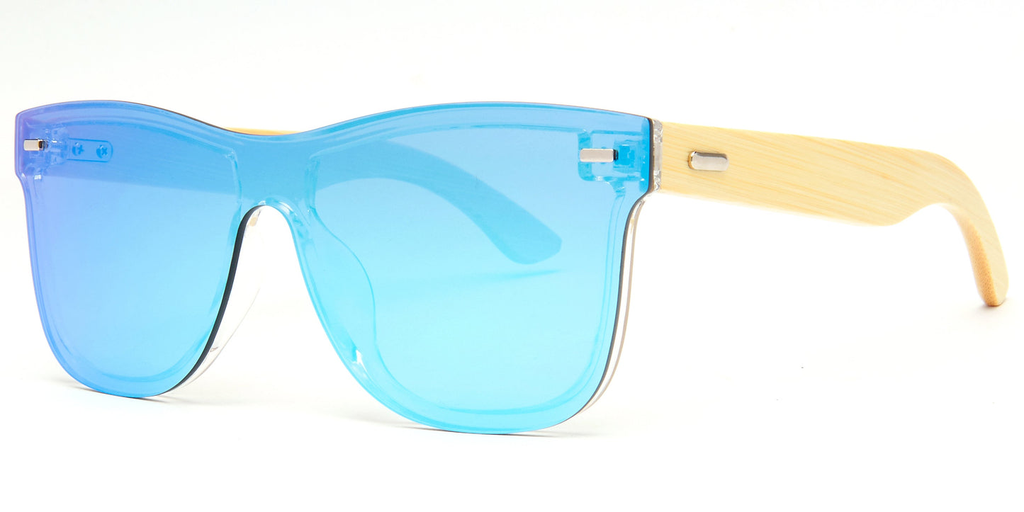 DS-8018 Bamboo - Lentes de sol sin montura con lente continua y varillas de bambú
