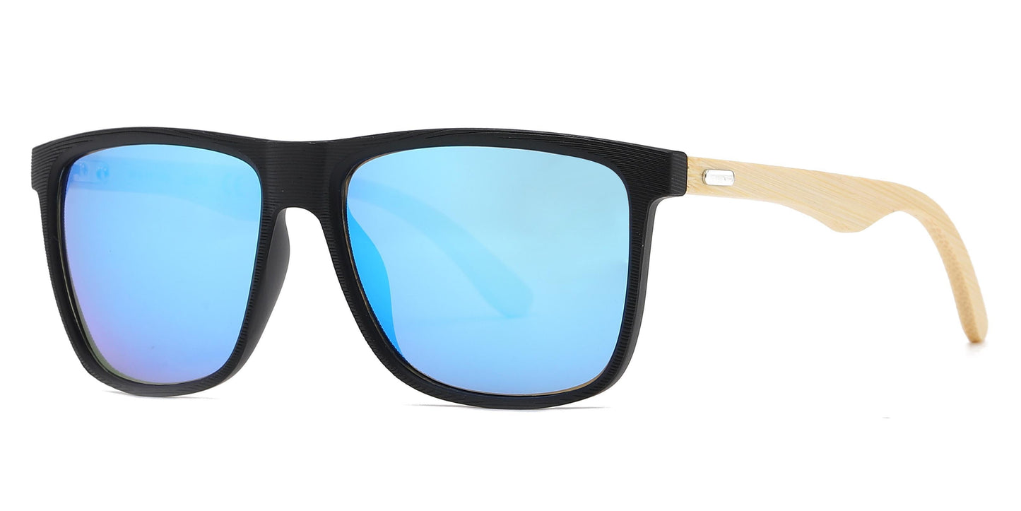 DS-8024 Bamboo - Lentes cuadrados con marco de plástico, varillas de bambú y estilo clásico