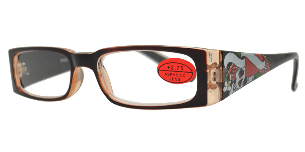 DS-RS 1209 (Tattoo) - Lentes de lectura rectangulares con varillas anchas decorativas (diseño Tattoo)