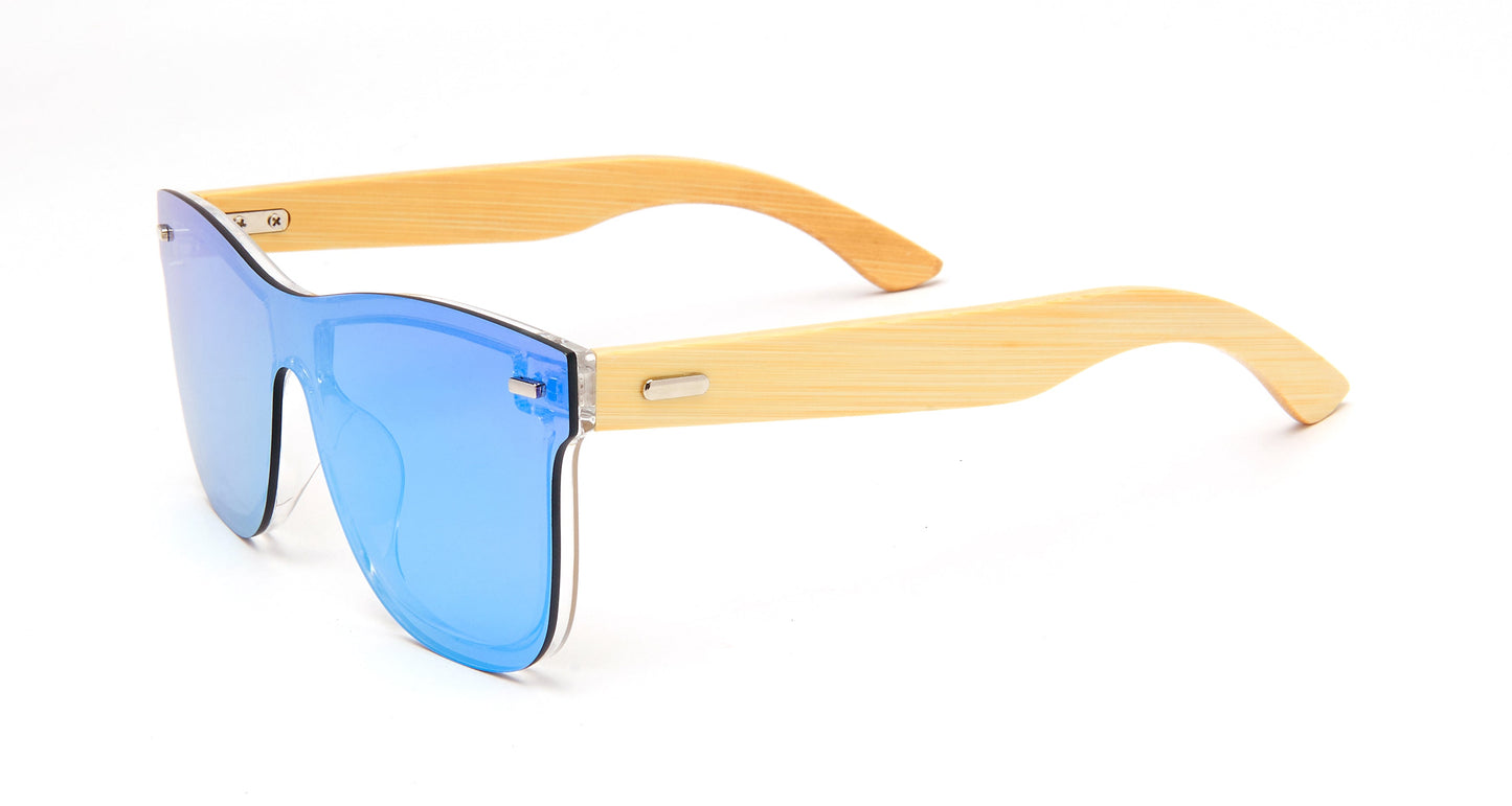 DS-8018 Bamboo - Lentes de sol sin montura con lente continua y varillas de bambú