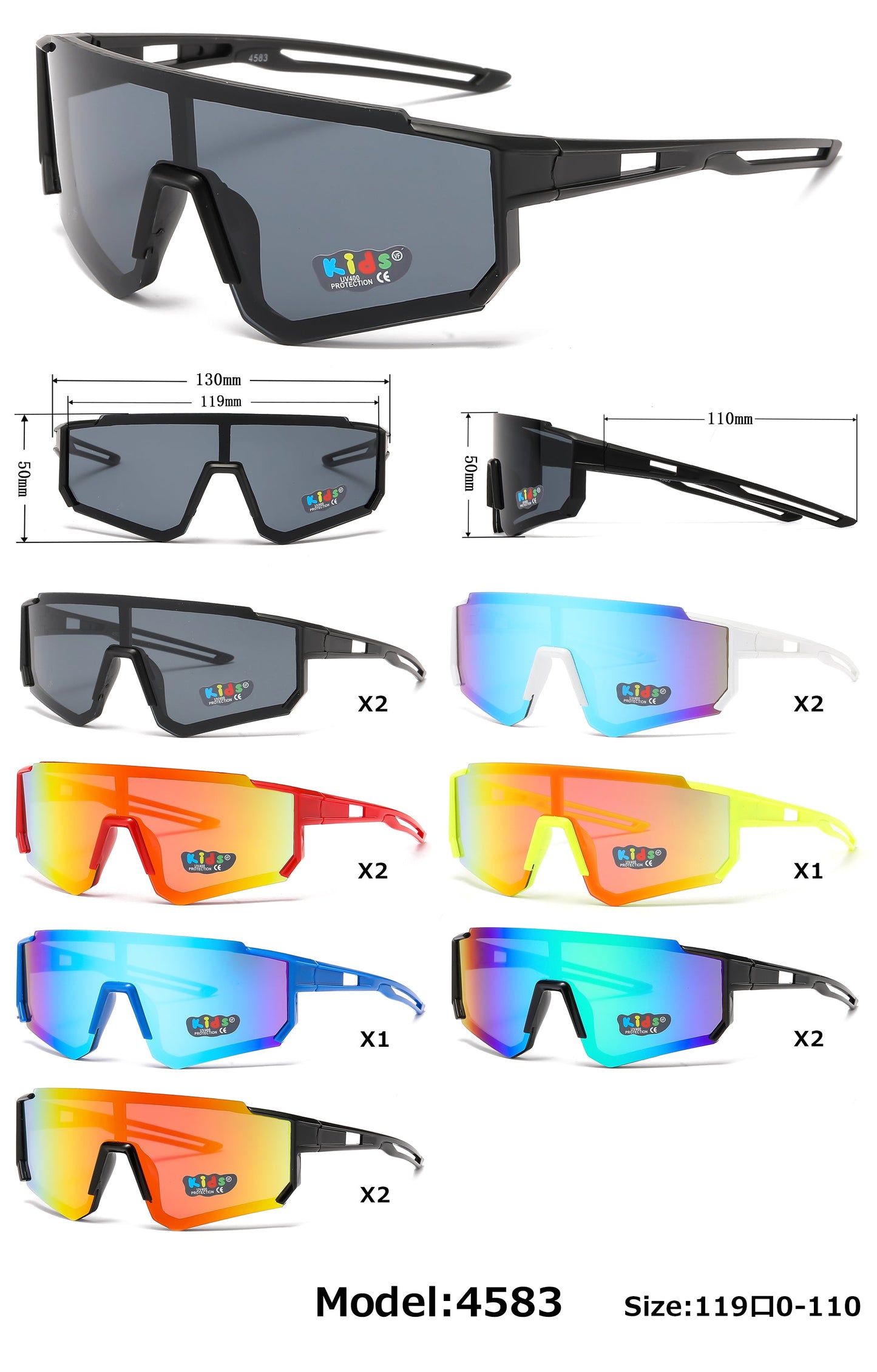DS-4583 - Lentes deportivos para niños tipo escudo con mica espejo de color