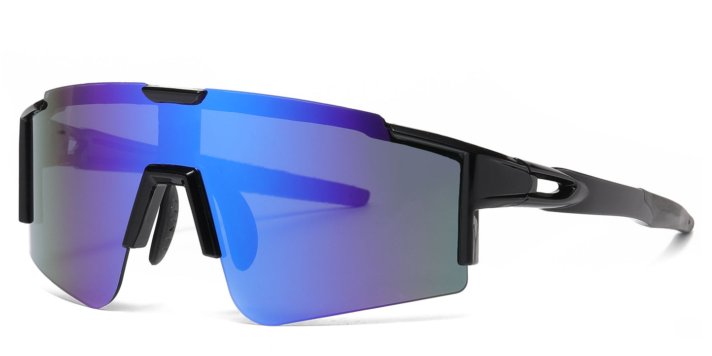 DS-2689 - Lentes de sol deportivos con armazón plástico de media montura y con mica de espejo tipo escudo