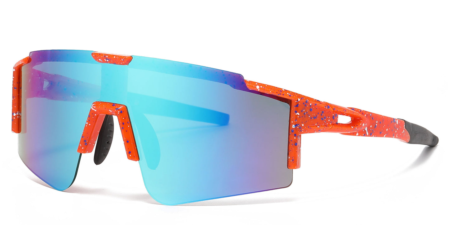 DS-2689 - Lentes de sol deportivos con armazón plástico de media montura y con mica de espejo tipo escudo