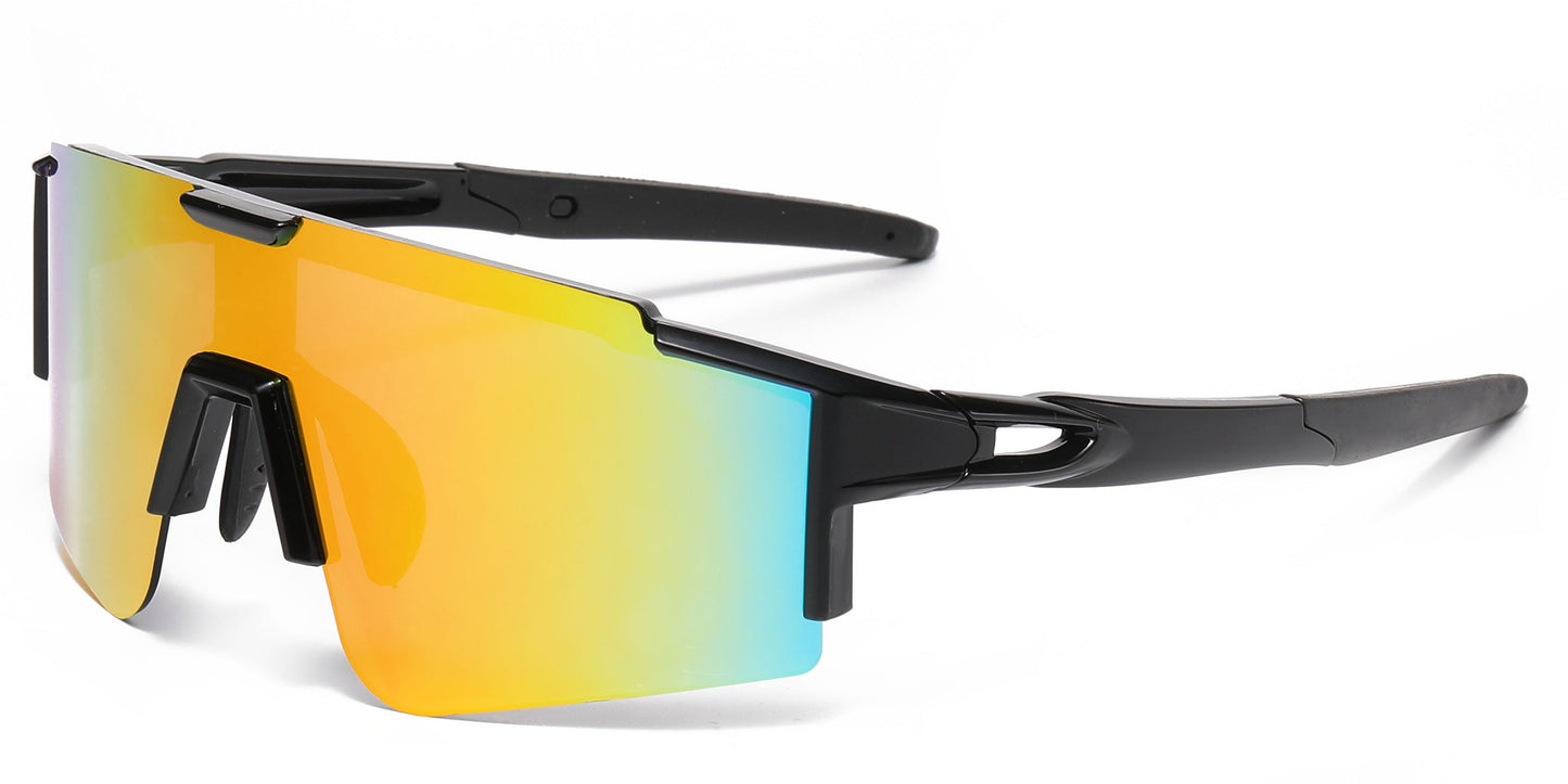 DS-2689 - Lentes de sol deportivos con armazón plástico de media montura y con mica de espejo tipo escudo