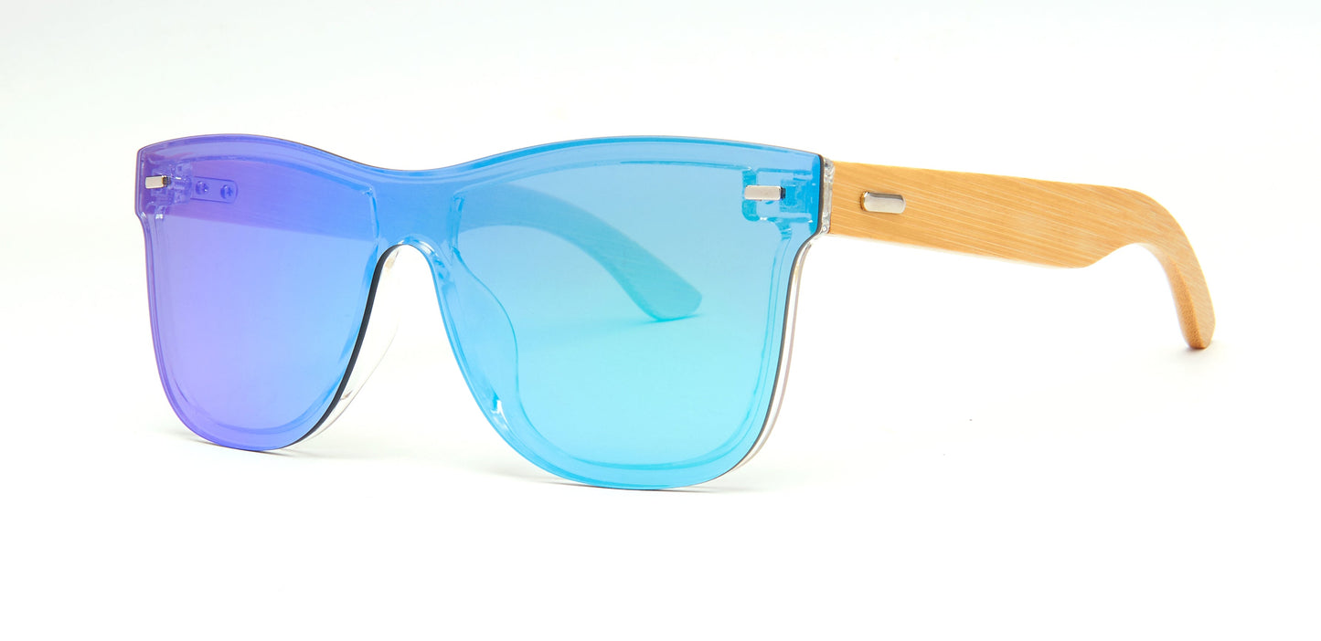 DS-8018 Bamboo - Lentes de sol sin montura con lente continua y varillas de bambú