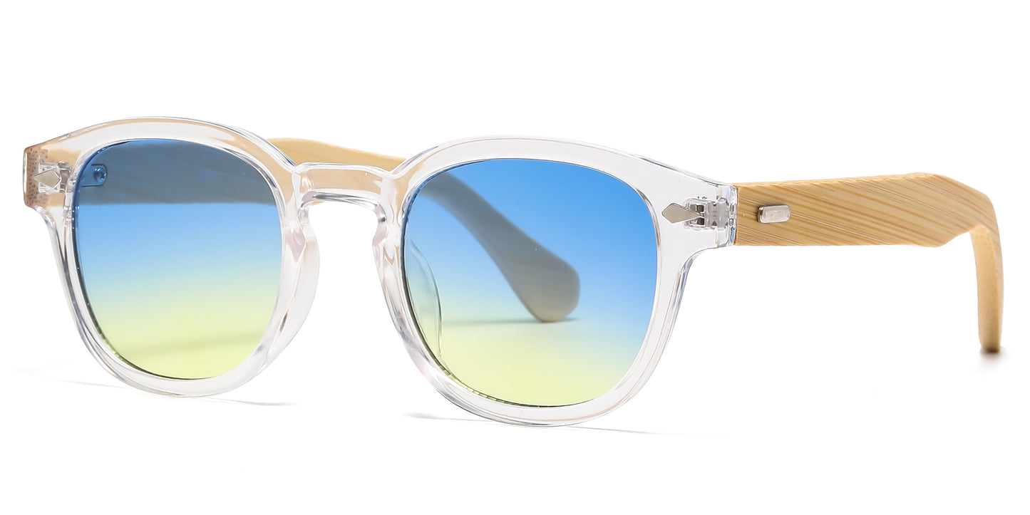 DS-5259 Bamboo - Lentes redondos de plástico con puente tipo keyhole y varillas de bambú