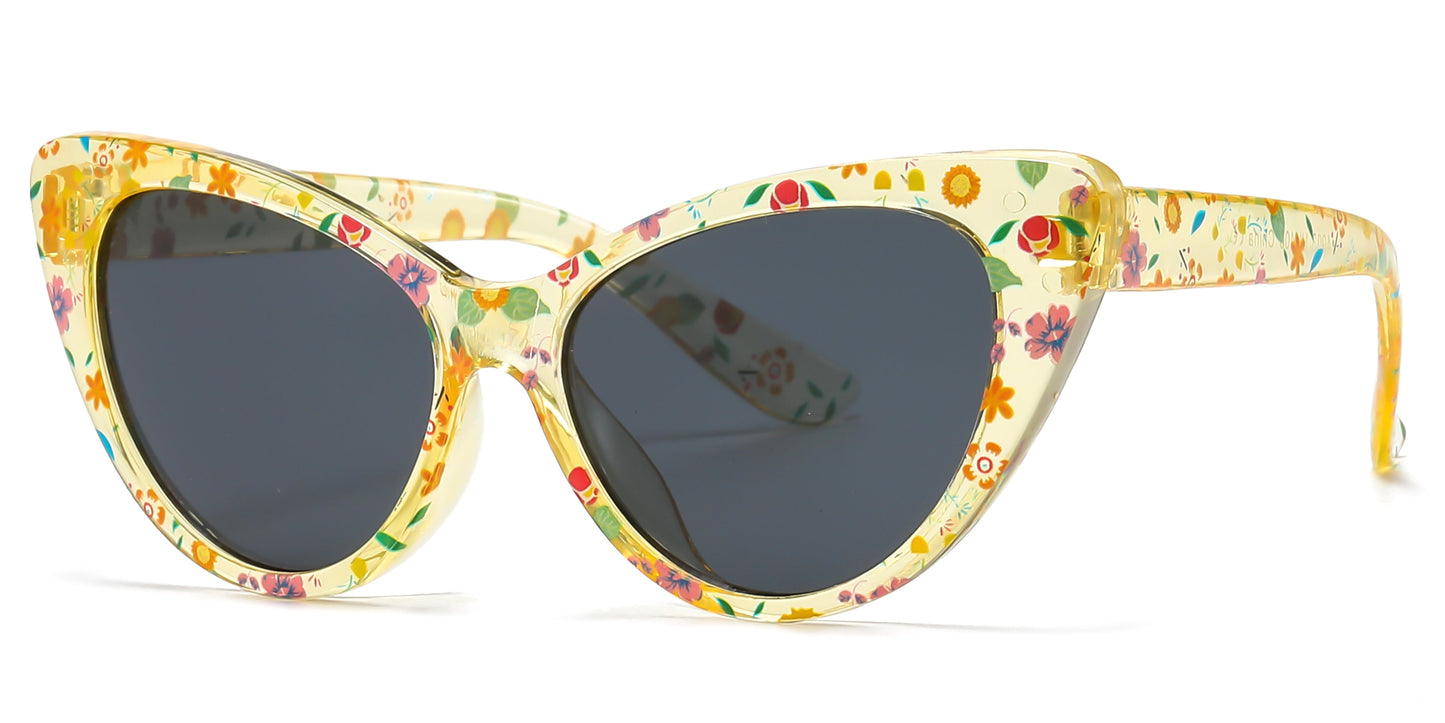 DS-4903 - Lentes estilo Cat Eye para niña con estampado floral y marco plástico colorido
