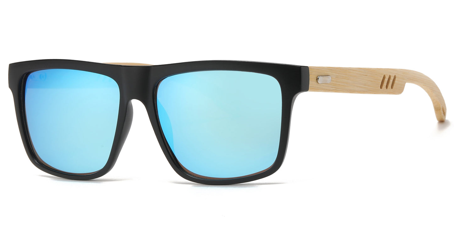 DS-5210 Bamboo - Lentes de sol cuadrados ecológicos con marco de bambú natural