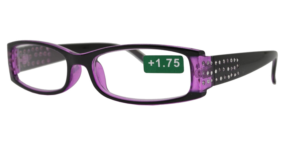 DS-RS 1179 - Lentes de lectura rectangulares de plástico con detalles en pedrería