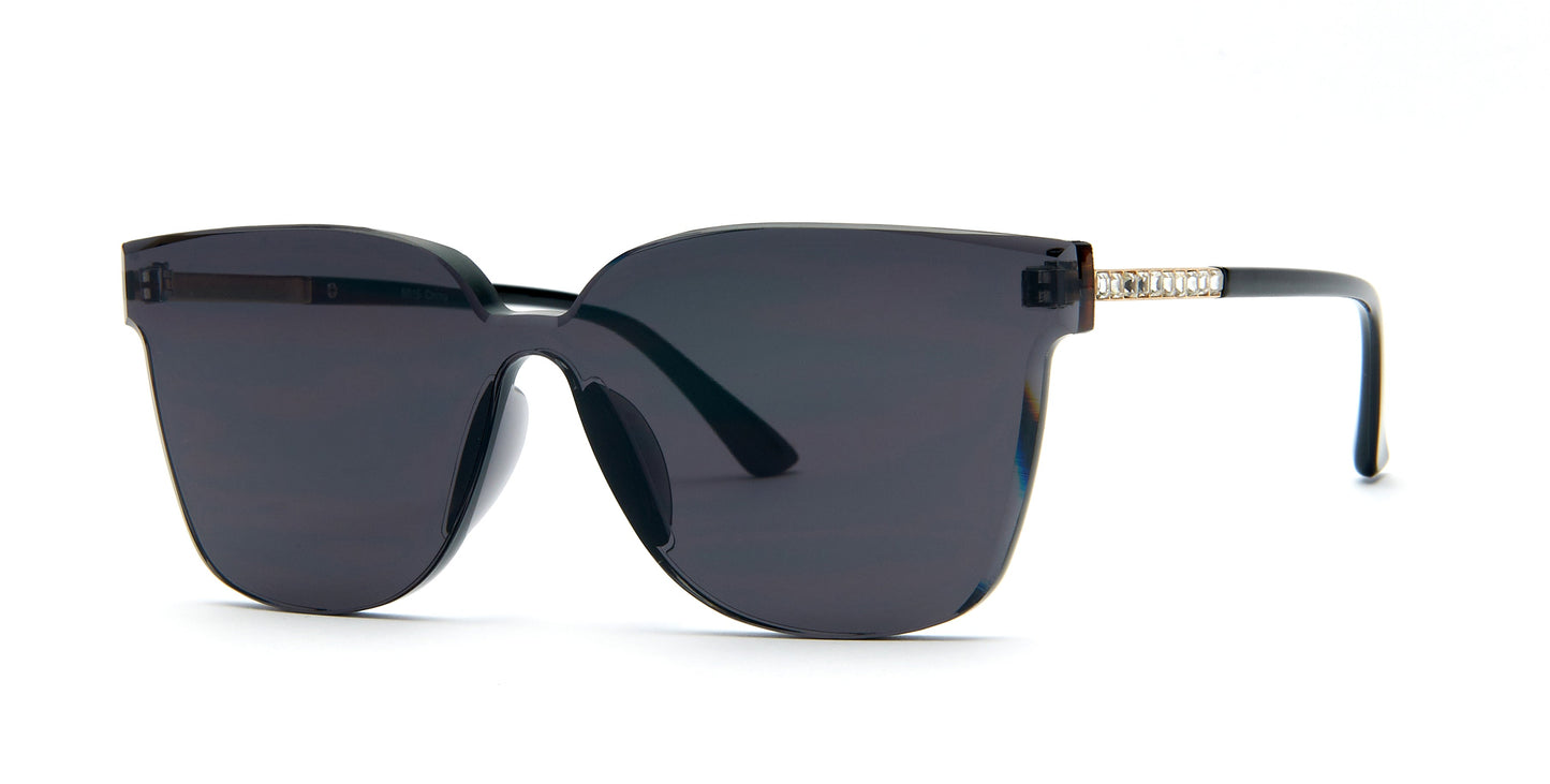 DS-8015 - Lentes de sol sin montura con lente de una sola pieza y pedrería