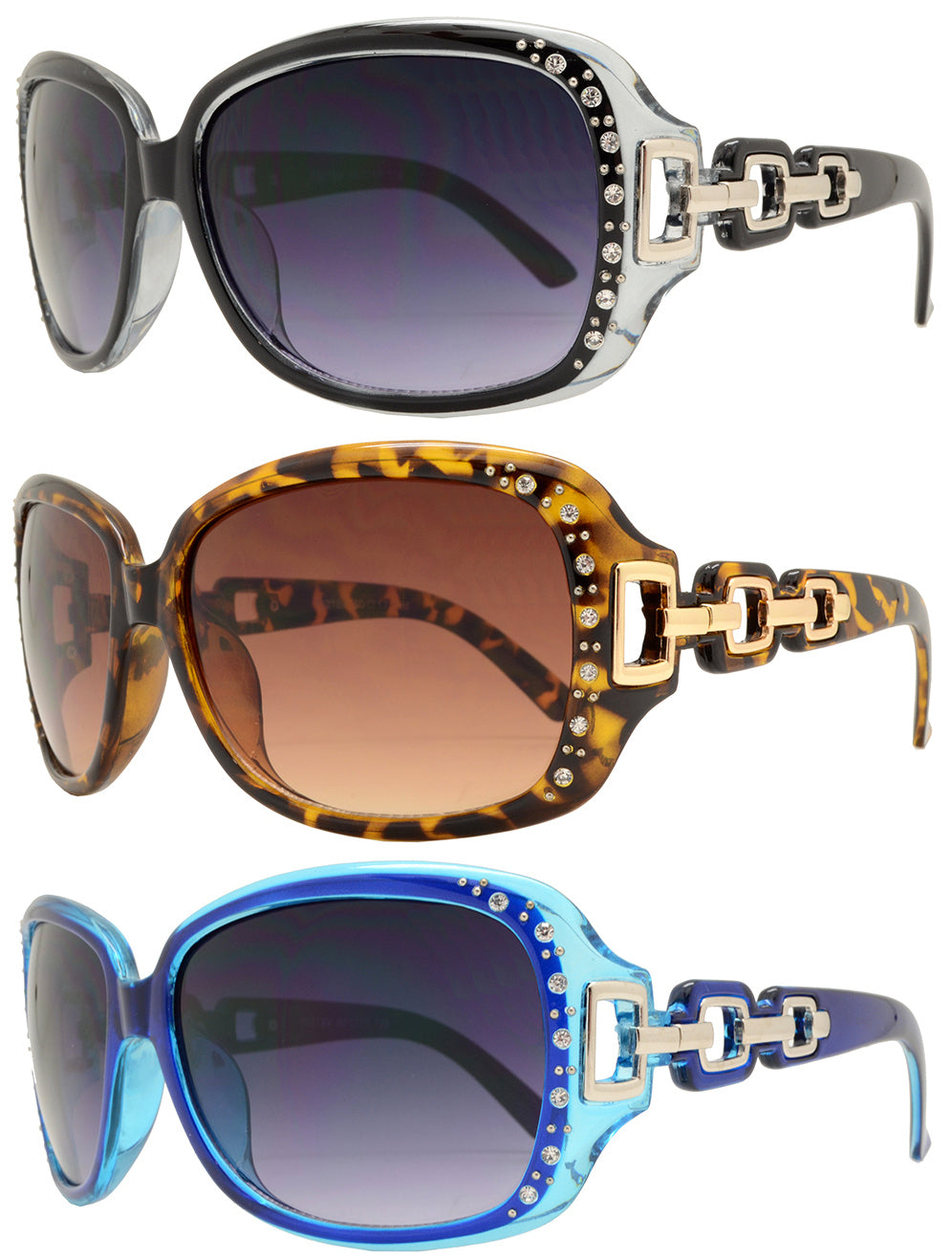 DS-7521 BX - Lentes cuadrados con marco transparente, pedrería y detalles en cadena