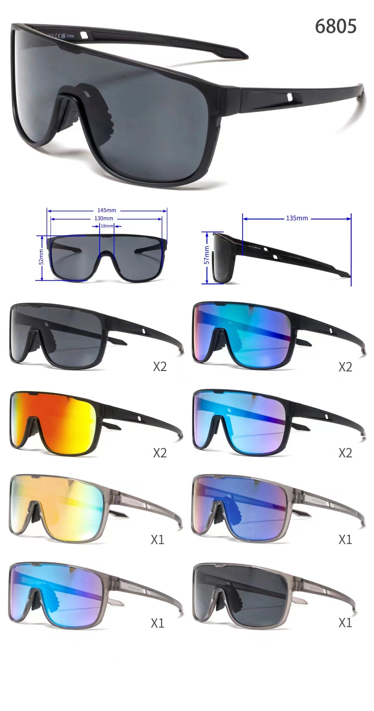 DS-6805 - Lentes tipo escudo de una sola pieza con armazón plástico envolvente