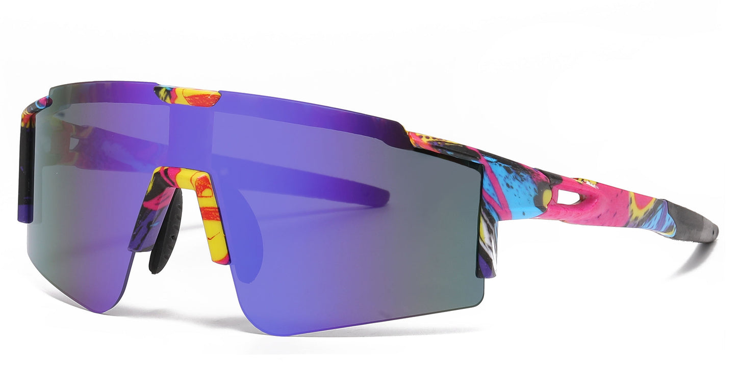 DS-2689 - Lentes de sol deportivos con armazón plástico de media montura y con mica de espejo tipo escudo
