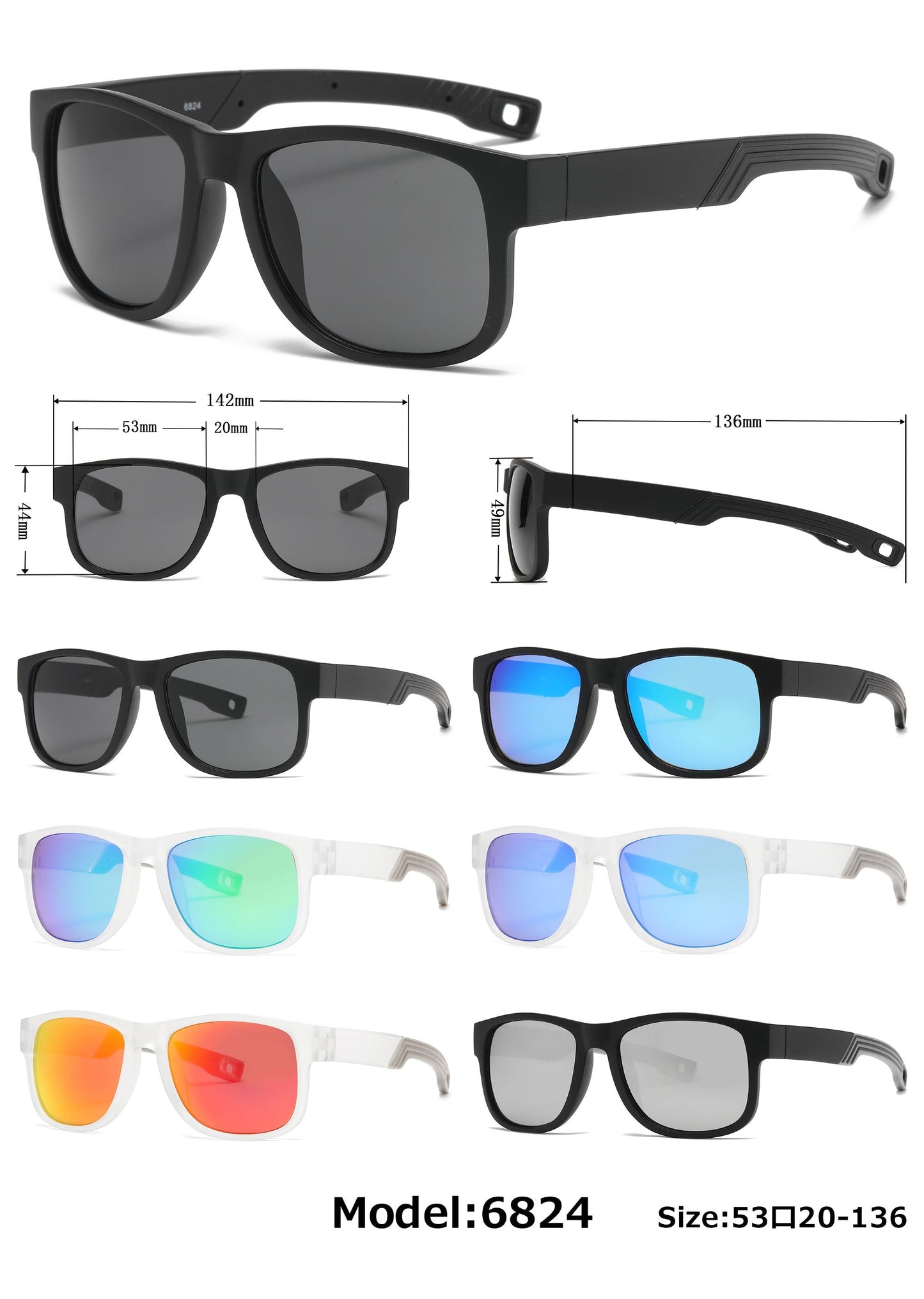 DS-6824 - Lentes deportivos con marco transparente y mica espejo de color