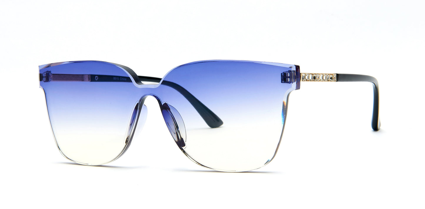 DS-8015 - Lentes de sol sin montura con lente de una sola pieza y pedrería