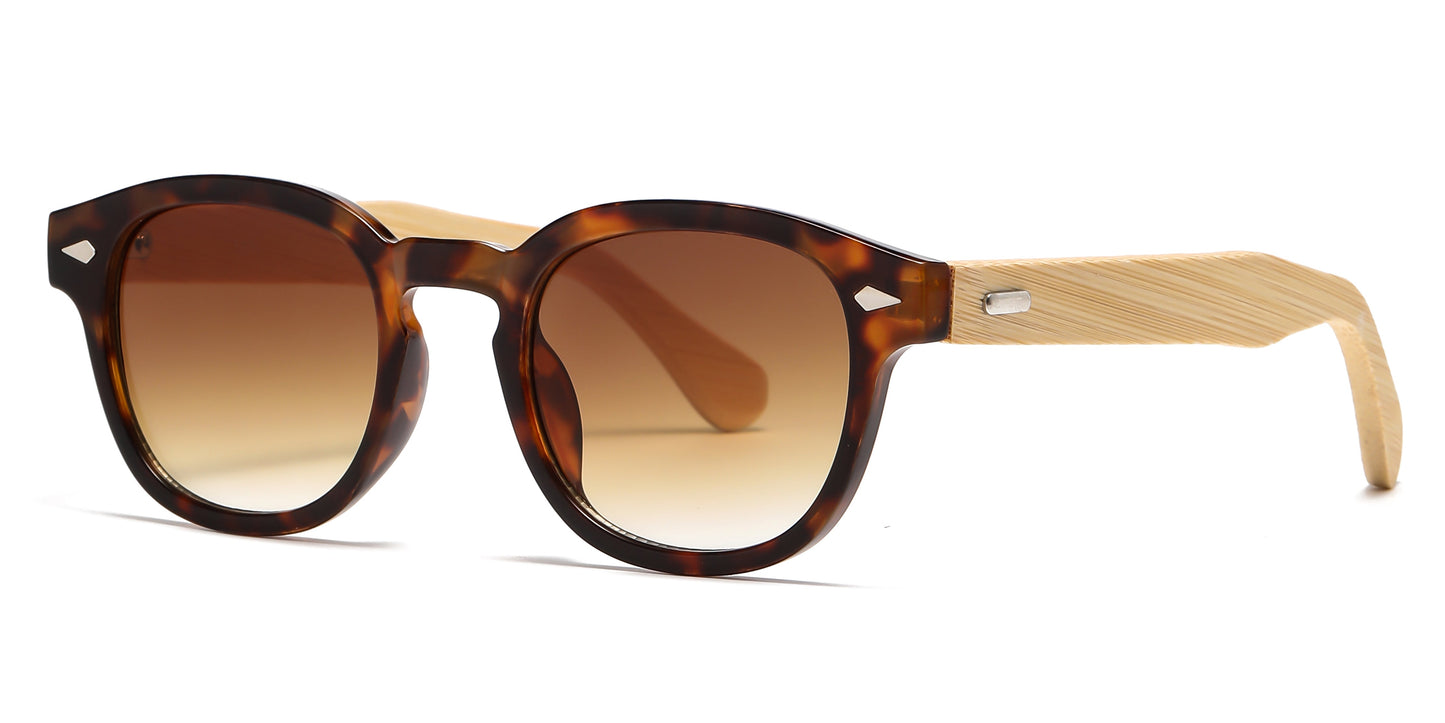 DS-5259 Bamboo - Lentes redondos de plástico con puente tipo keyhole y varillas de bambú