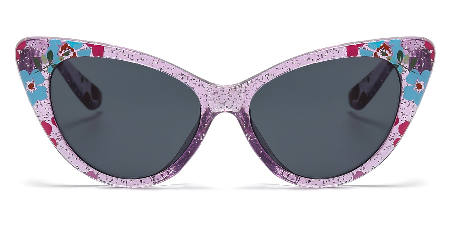 DS-4903 - Lentes estilo Cat Eye para niña con estampado floral y marco plástico colorido